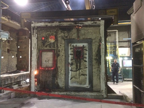 Test configuration removed from furnace at 99 minutes having reached 1022°C